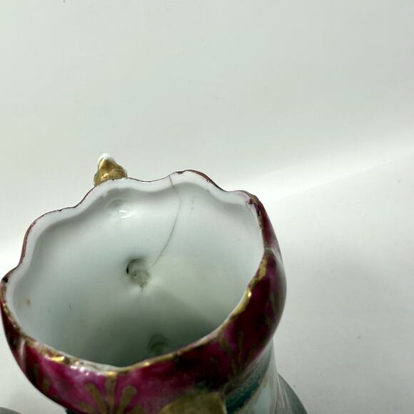Lot 2 Antique Porcelain Decorative Cups Vases with Gold Trim Hand Painted Scene - Picture 7 of 10